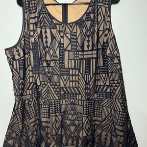EUC Lane Bryant Nude Black Mesh Geometric Art Deco Peplum Shirt Size 22/24 3X
